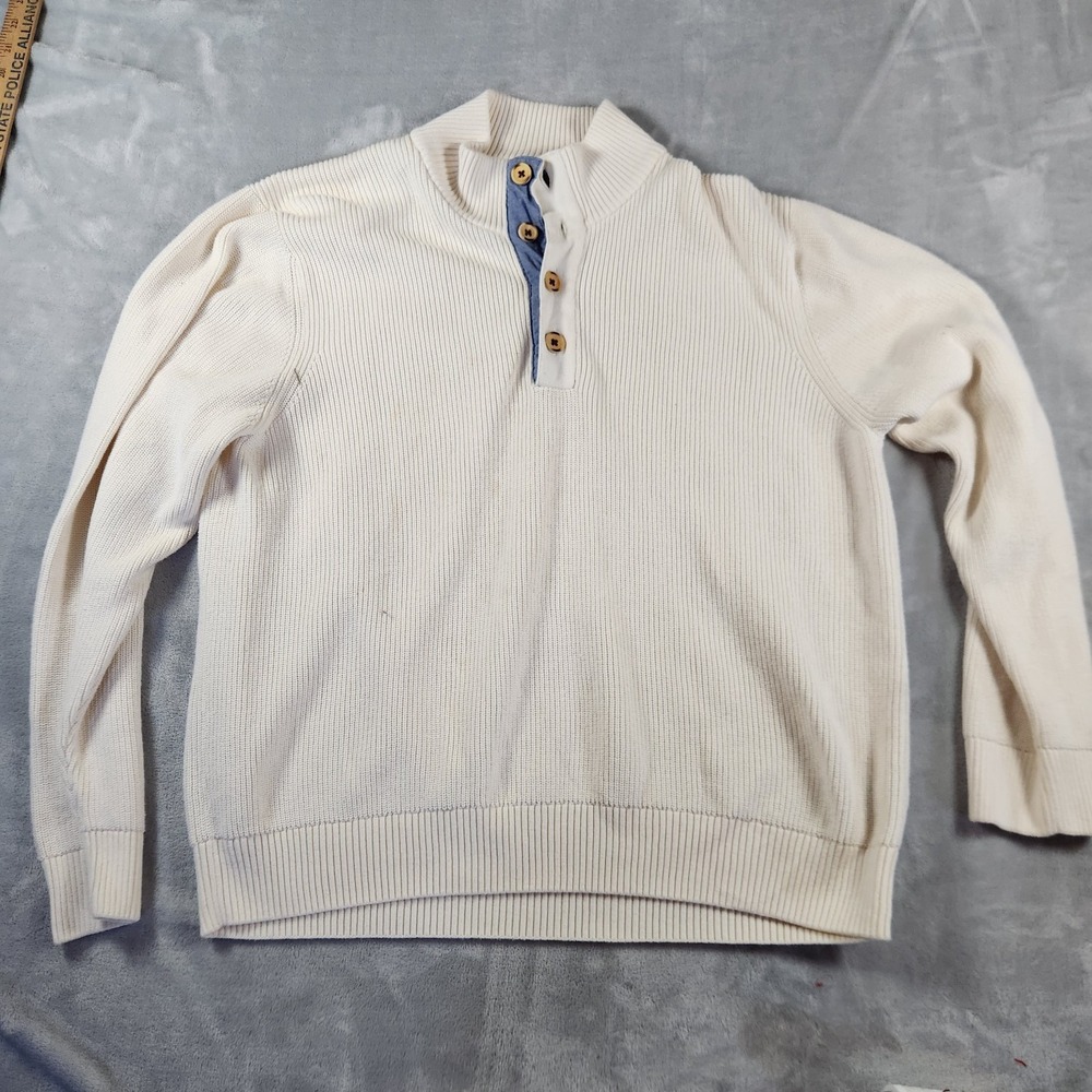 J.MCLAUGHLIN Sweater Mens XL‎ Fisherman Henley Coastal Cream Preppy